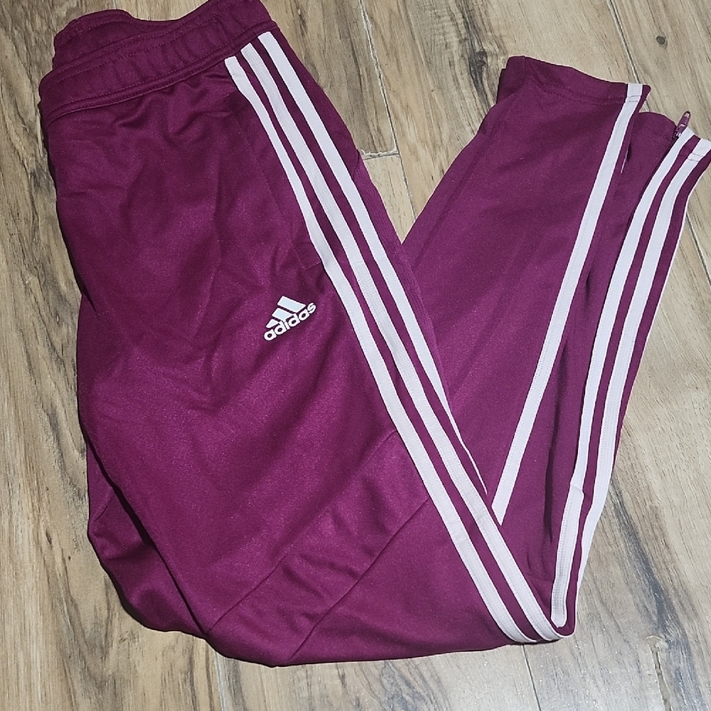 Adidas Burgundy Joggers with White Stripes